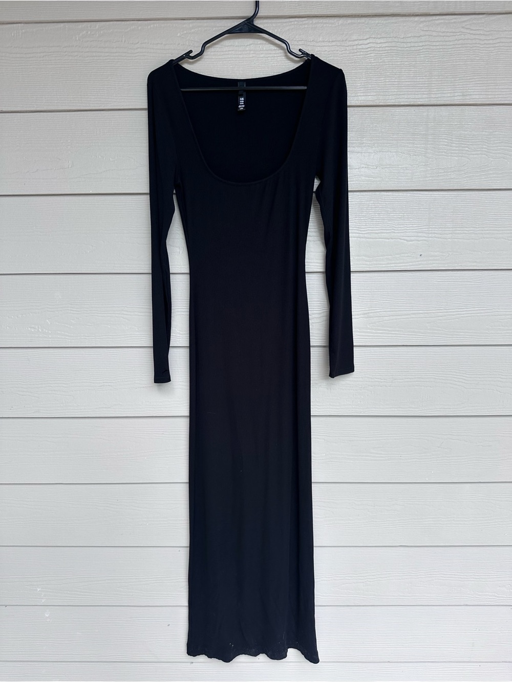 SKIMS Soft Lounge Longe Sleeve Maxi Dress Onyx Black Scoop Neck Size Large (B15)